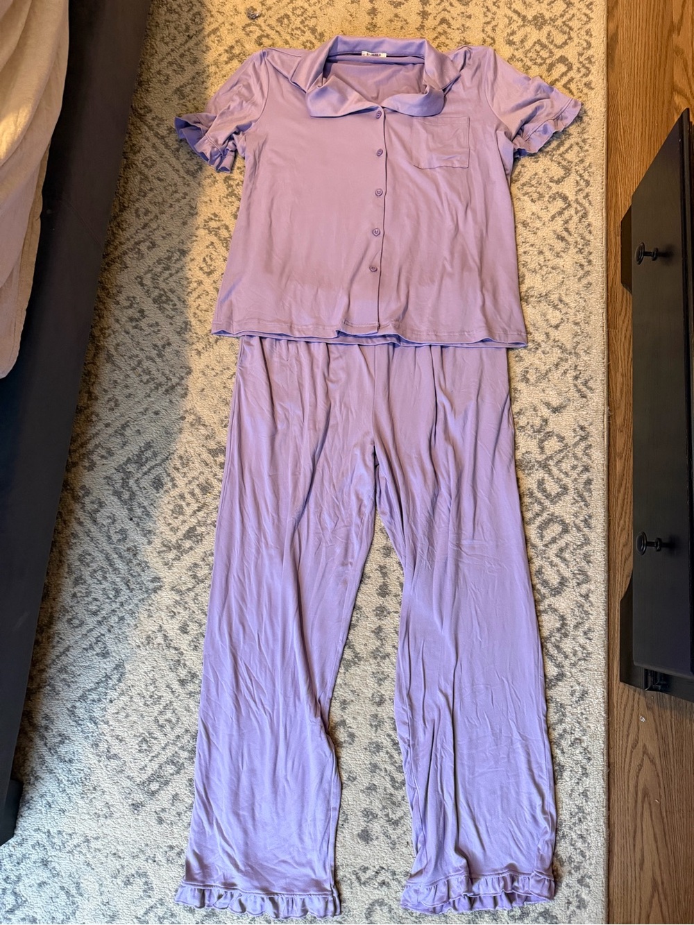 Ekouaer Women’s Lavender Ruffles Short-Sleeve Pajama Set size XL